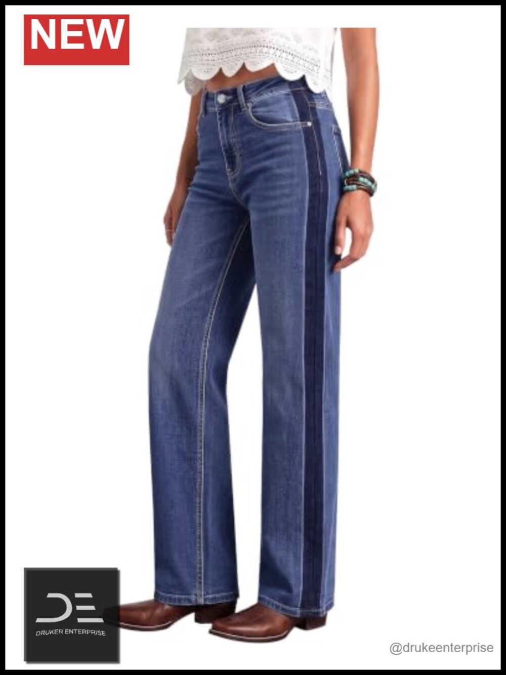 High Waisted Straight Leg Jeans with Tuxedo Stripe